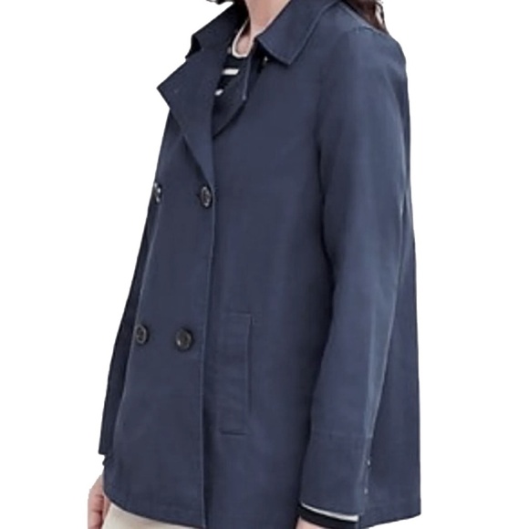 J. Jill Double Breasted Pea Coat Jacket Oversized Cotton Canvas India Blue XS S - Picture 4 of 14